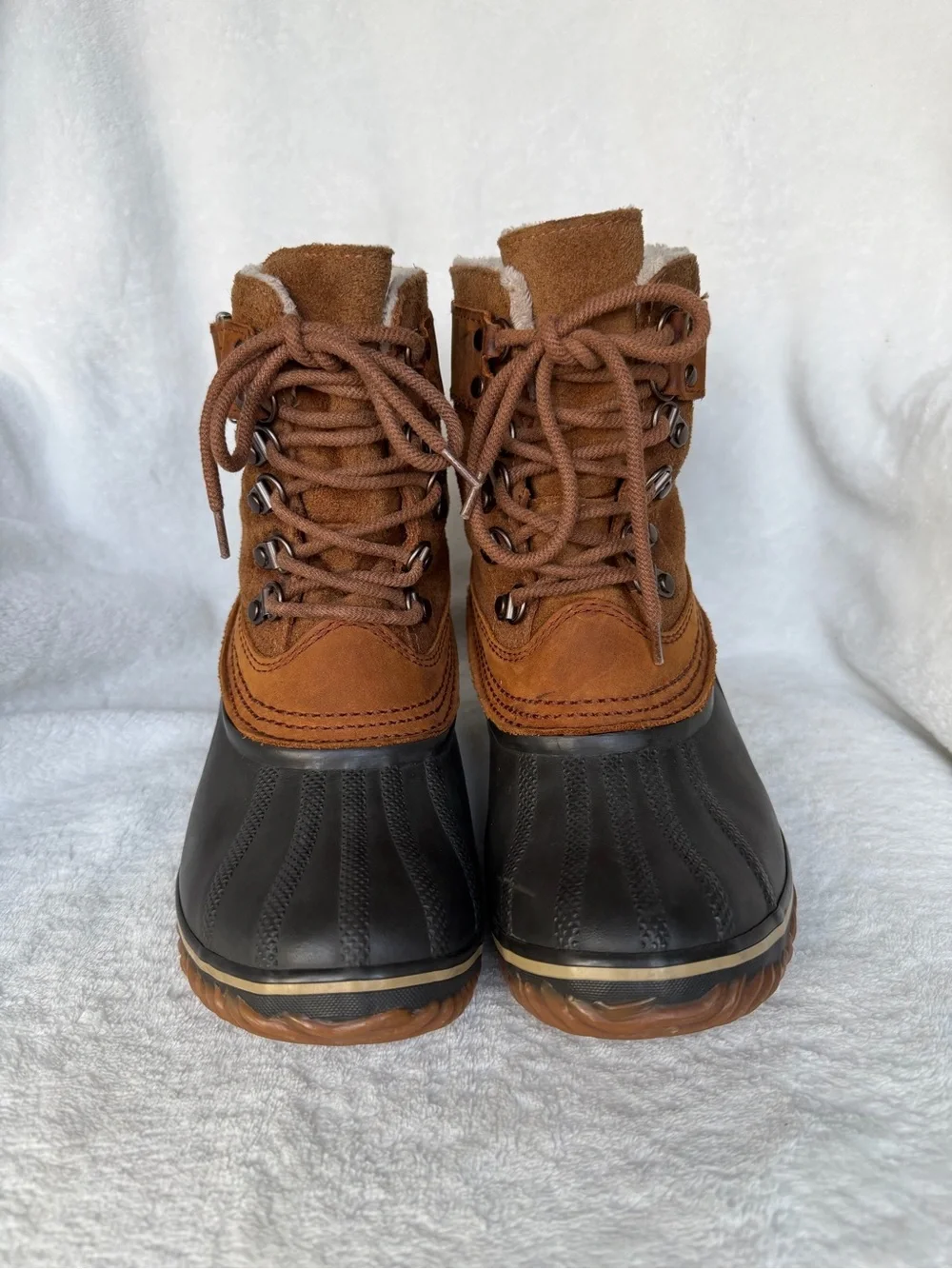 Sorel Fancy Lace II Womens Boots 6 Brown Waterproof Leather Lace Up Duck
